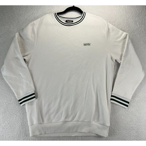 Boohoo Man Original Man Sweatshirt L Sports Rib Crewneck Sweater Varsity Green - Picture 1 of 8